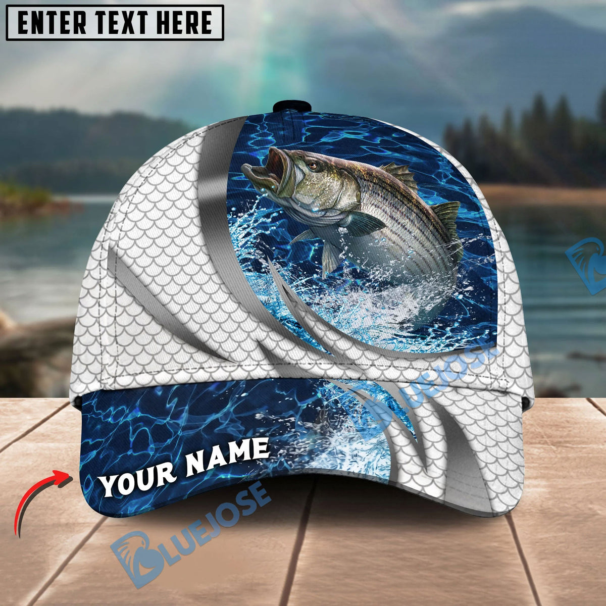 BlueJose Fishing Silver Scale Pattern Realistic Jumping Fish Water Splash Personalized Cap (13 Breeds)