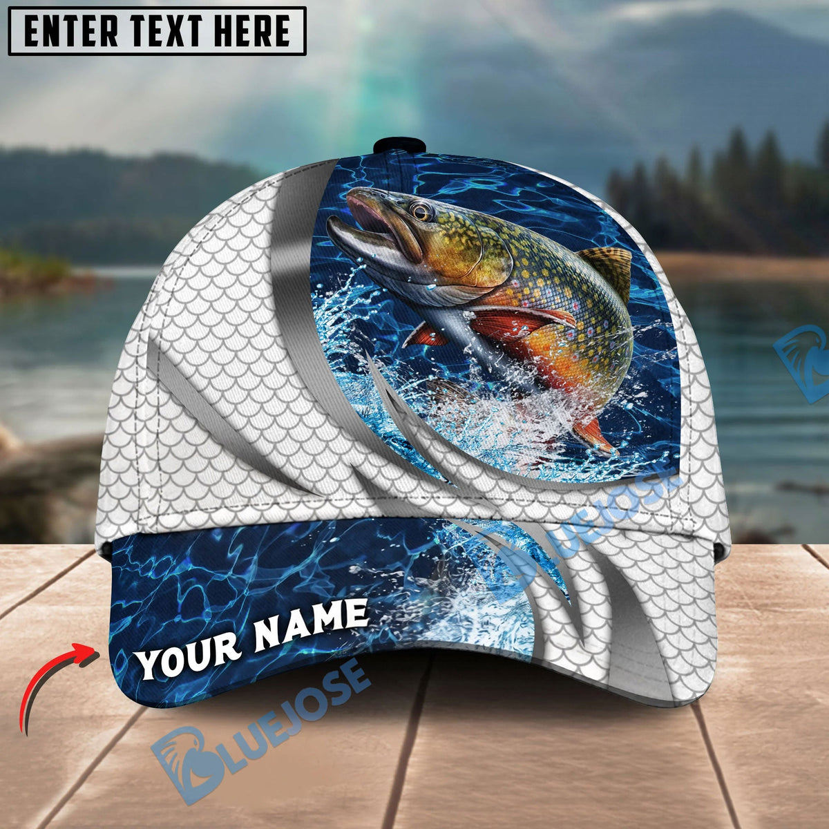BlueJose Fishing Silver Scale Pattern Realistic Jumping Fish Water Splash Personalized Cap (13 Breeds)