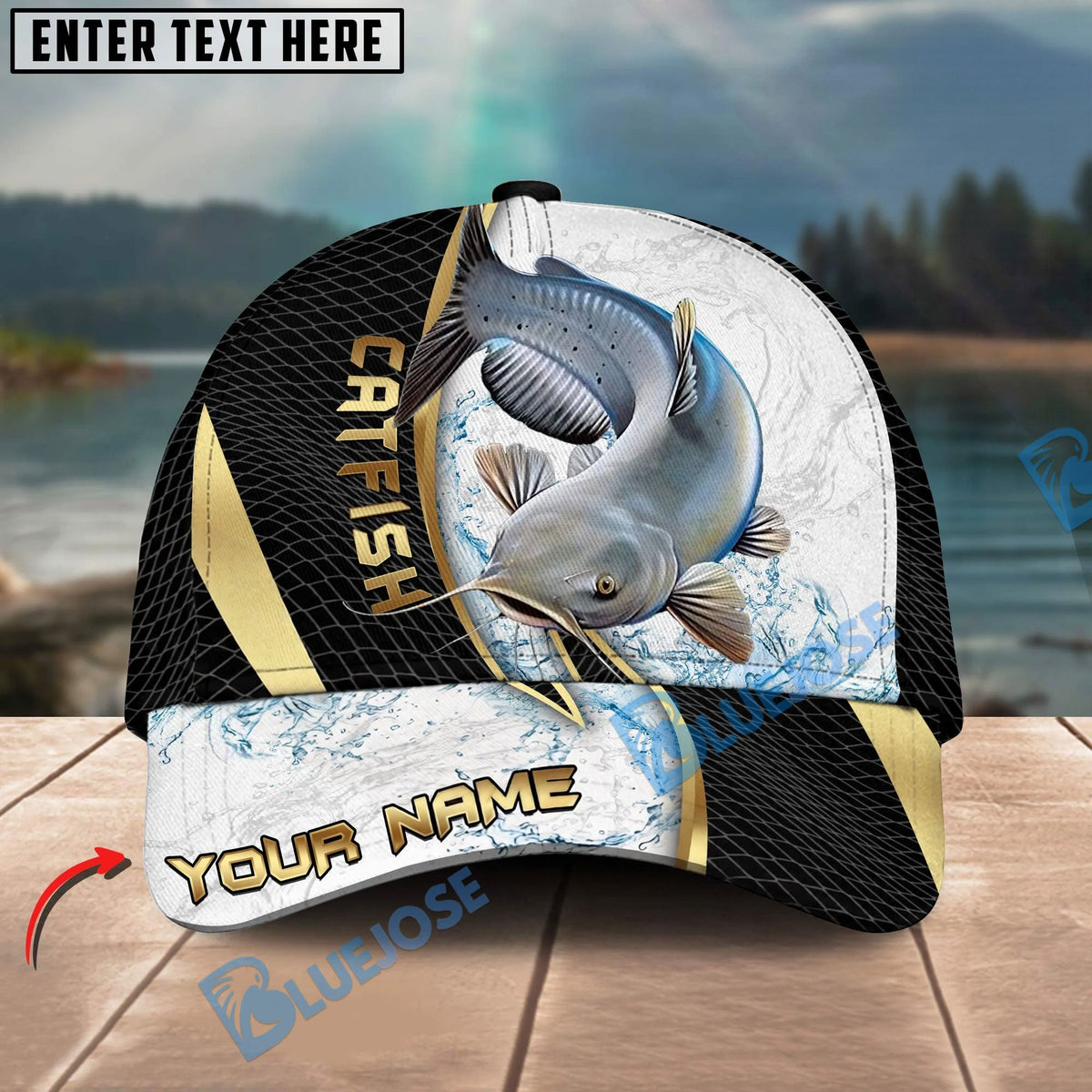 BlueJose Fishing Gold Black Dynamic Jump Personalized Cap (13 Breeds)