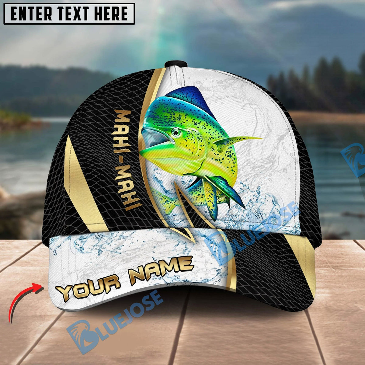 BlueJose Fishing Gold Black Dynamic Jump Personalized Cap (13 Breeds)