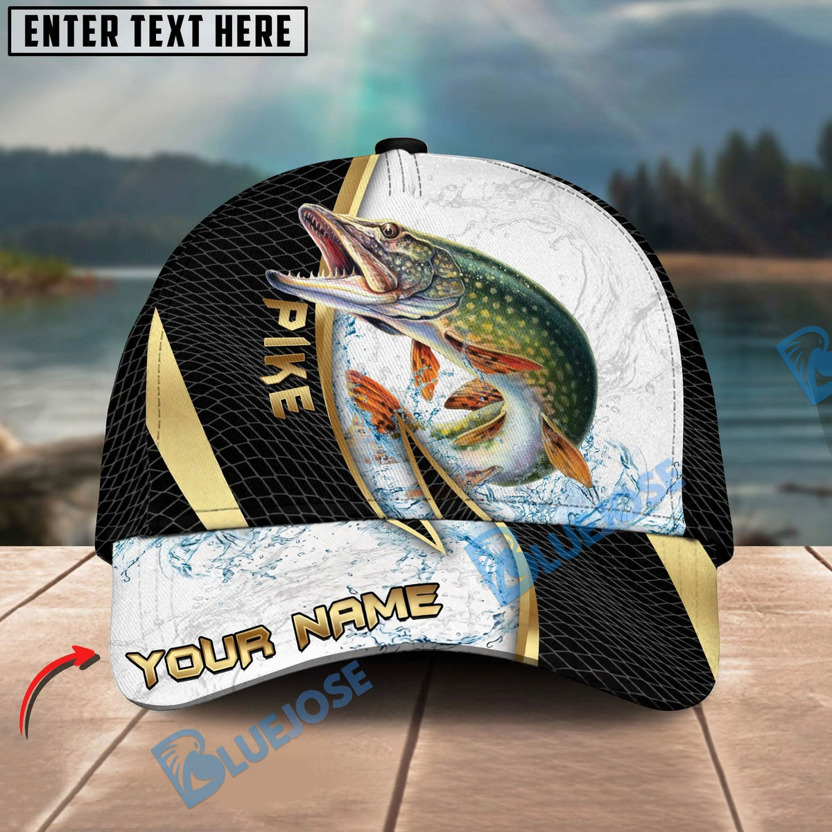 BlueJose Fishing Gold Black Dynamic Jump Personalized Cap (13 Breeds)
