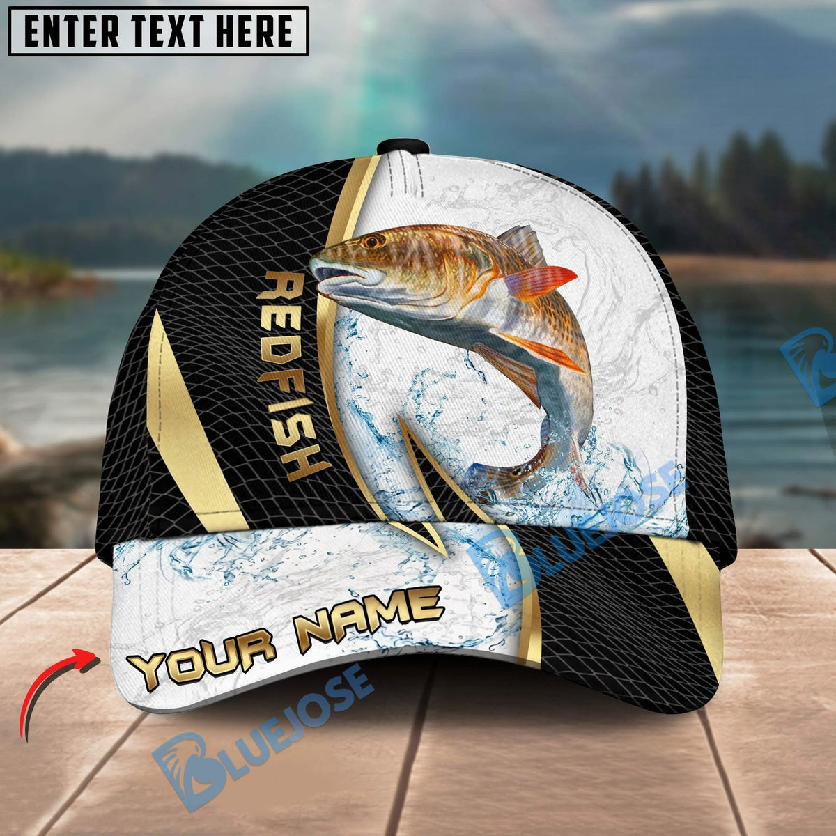 BlueJose Fishing Gold Black Dynamic Jump Personalized Cap (13 Breeds)