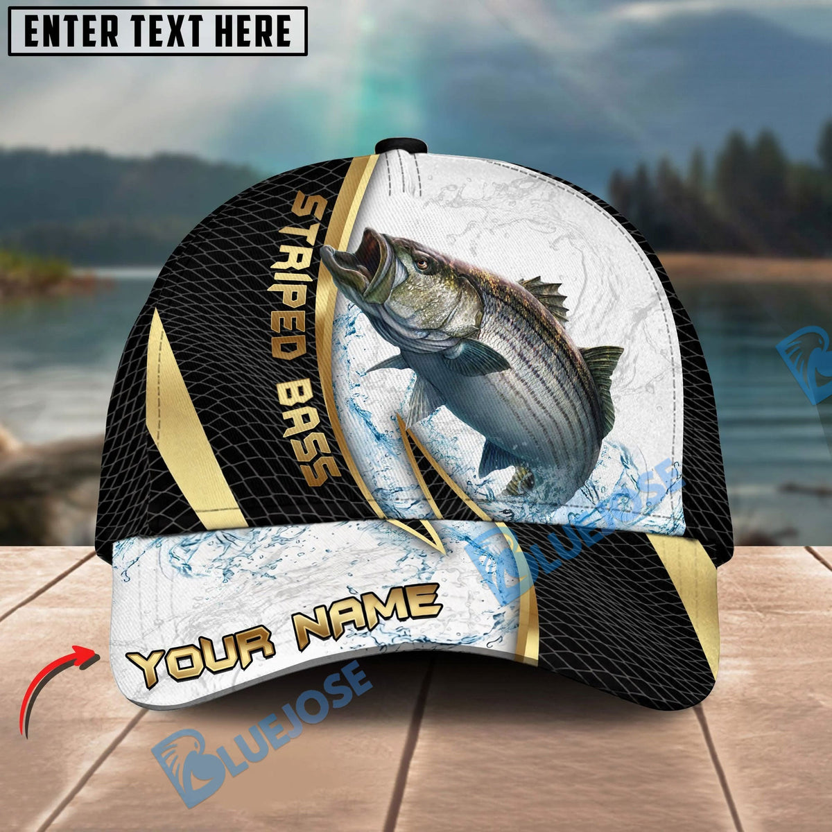BlueJose Fishing Gold Black Dynamic Jump Personalized Cap (13 Breeds)