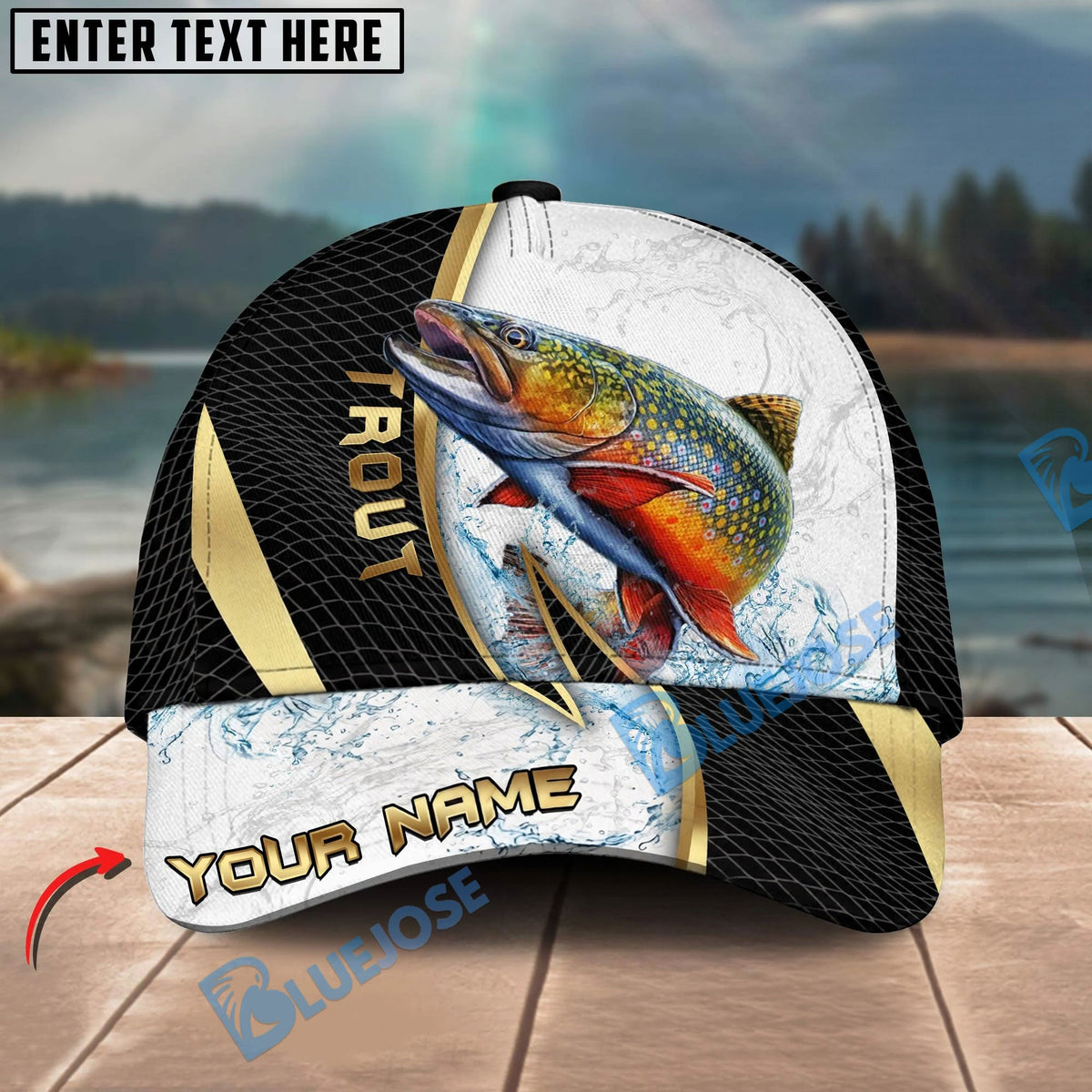 BlueJose Fishing Gold Black Dynamic Jump Personalized Cap (13 Breeds)