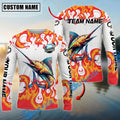 BlueJose Marlin Fishing Burning White Custom Name & Team Name 3D Shirts