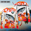 BlueJose Salmon Fishing Burning White Custom Name & Team Name 3D Shirts