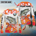 BlueJose Striped Bass Fishing Burning White Custom Name & Team Name 3D Shirts