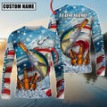 BlueJose Tuna Fishing Beer & Usa Flag Graphic Custom Name & Team Name 3D Shirts