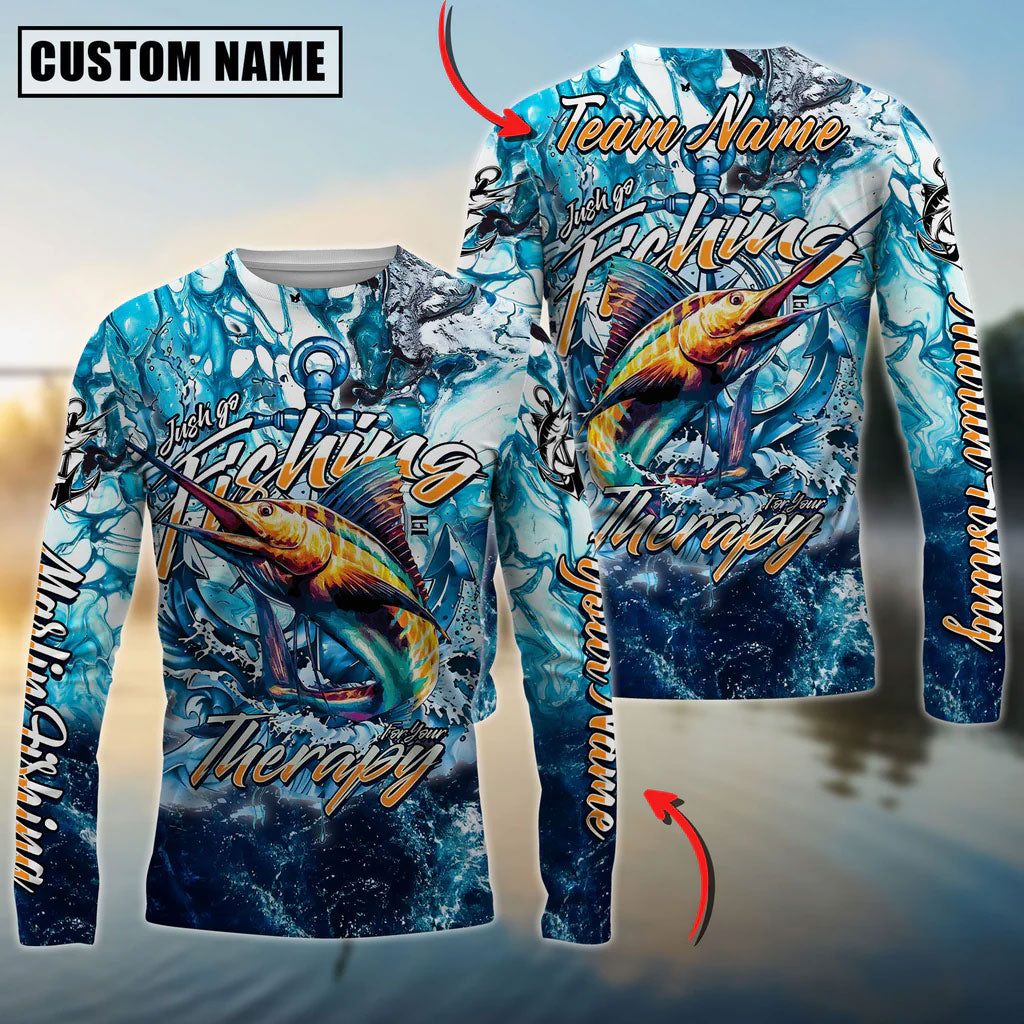 BlueJose Marlin Fishing Therapy Custom Name & Team Name 3D Shirts