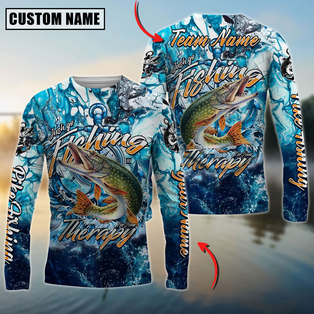 BlueJose Pike Fishing Therapy Custom Name & Team Name 3D Shirts