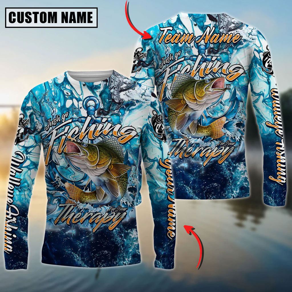 BlueJose Walleye Fishing Therapy Custom Name & Team Name 3D Shirts