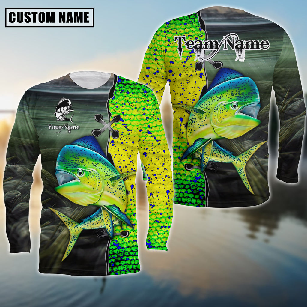 BlueJose Mahi-Mahi Fishing Water Skin Pattern Custom Name & Team Name 3D Shirts