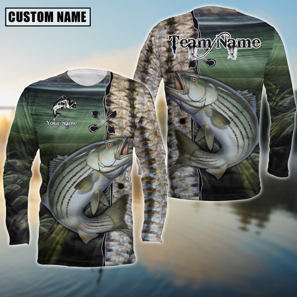 BlueJose Striped Bass Fishing Water Skin Pattern Custom Name & Team Name 3D Shirts