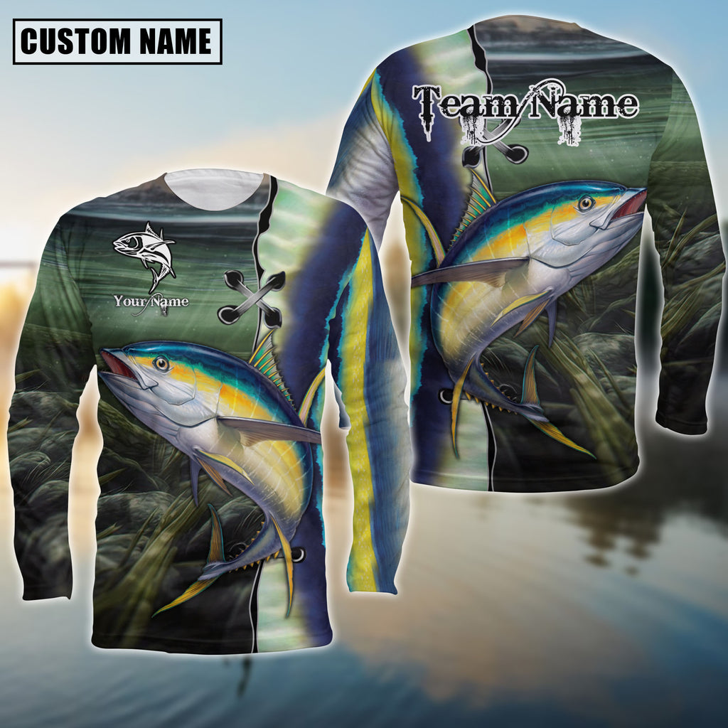 BlueJose Tuna Fishing Water Skin Pattern Custom Name & Team Name 3D Shirts