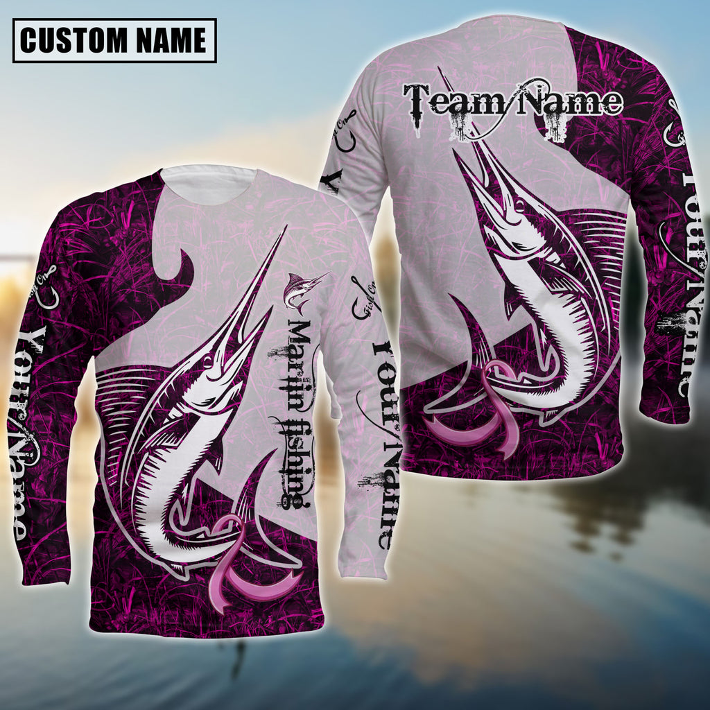 BlueJose Marlin Fishing Breast Cancer Ribbon Pink Camo Custom Name & Team Name 3D Shirts