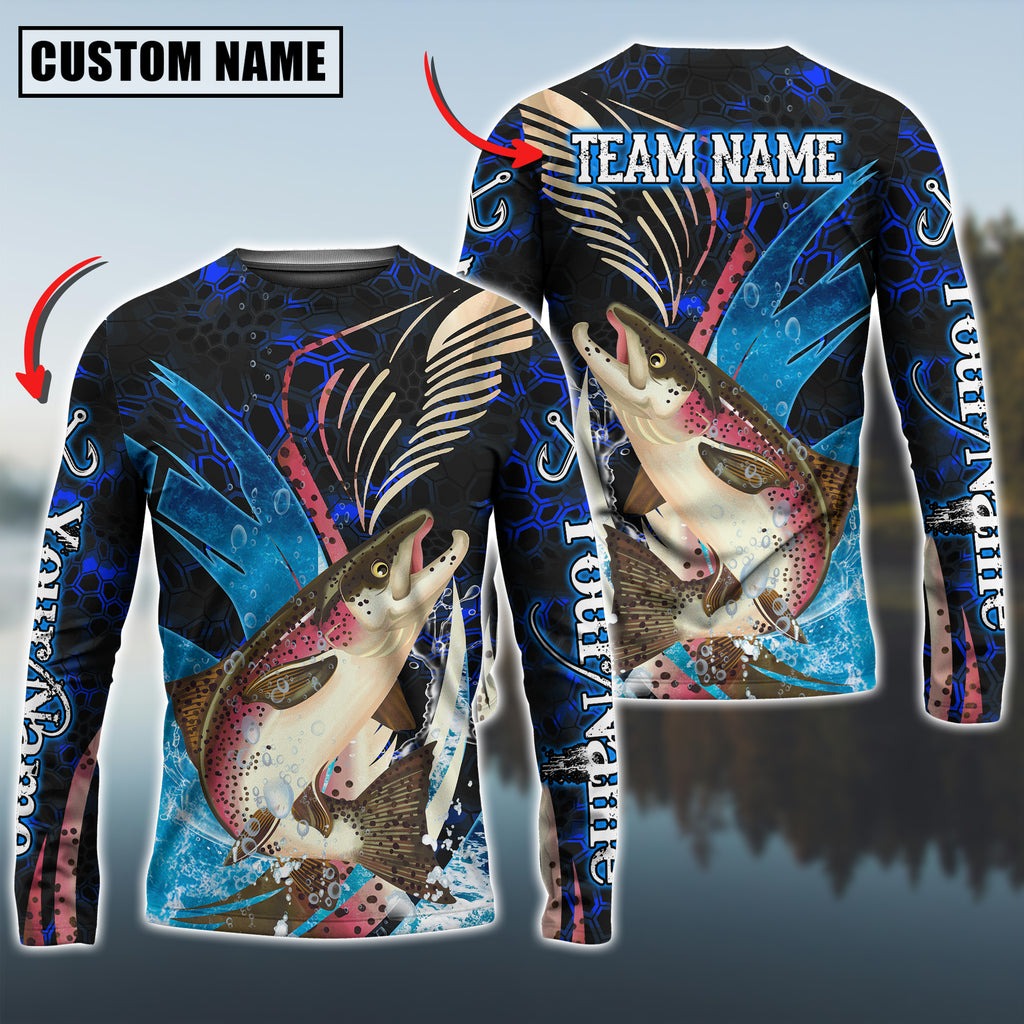 BlueJose Salmon Fishing Tailored Tides Pattern Custom Name & Team Name Shirts