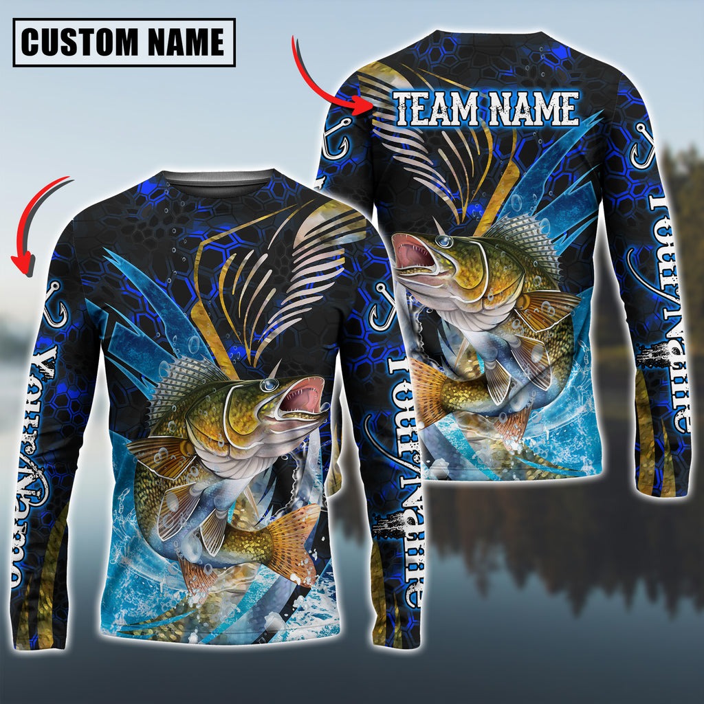 BlueJose Walleye Fishing Tailored Tides Pattern Custom Name & Team Name Shirts