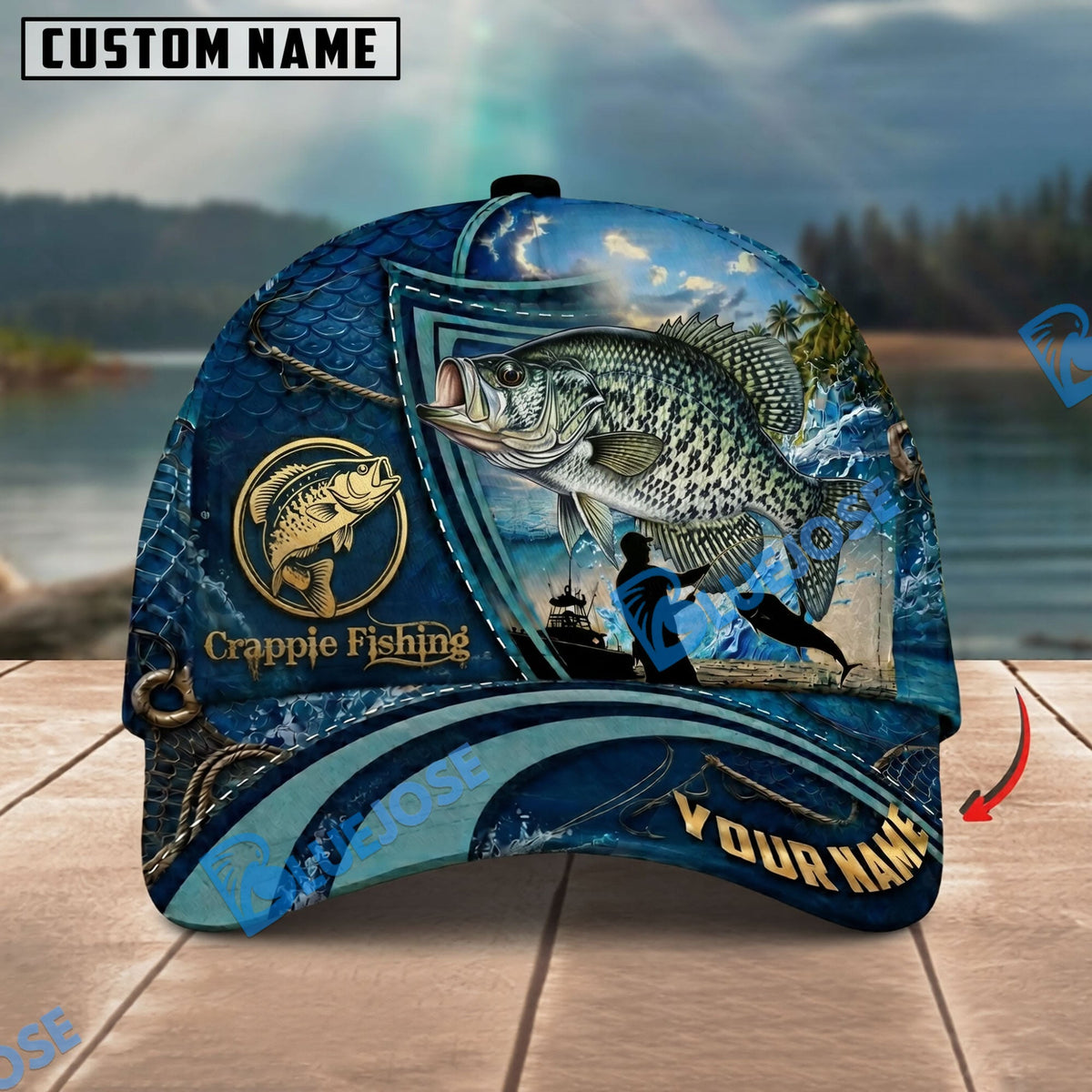 BlueJose Fishing Deep Blue Ocean Patch Personalized Name Classic 3D Cap Personalized Cap (13 Breeds)