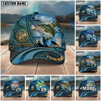 BlueJose Fishing Deep Blue Ocean Patch Personalized Name Classic 3D Cap Personalized Cap (13 Breeds)