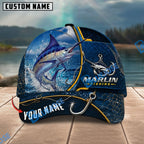BlueJose Fishing Navy Bright Hook Personalized Name Classic 3D Cap Personalized Cap (13 Breeds)