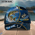 BlueJose Fishing Navy Bright Hook Personalized Name Classic 3D Cap Personalized Cap (13 Breeds)