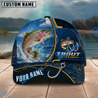 BlueJose Fishing Navy Bright Hook Personalized Name Classic 3D Cap Personalized Cap (13 Breeds)