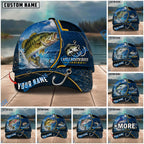 BlueJose Fishing Navy Bright Hook Personalized Name Classic 3D Cap Personalized Cap (13 Breeds)