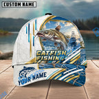 BlueJose Fishing White Hexagon Gold Line Offshore Boat Personalized Name Classic 3D Cap Personalized Cap (13 Breeds)