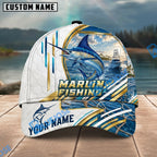 BlueJose Fishing White Hexagon Gold Line Offshore Boat Personalized Name Classic 3D Cap Personalized Cap (13 Breeds)
