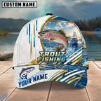 BlueJose Fishing White Hexagon Gold Line Offshore Boat Personalized Name Classic 3D Cap Personalized Cap (13 Breeds)