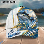 BlueJose Fishing White Hexagon Gold Line Offshore Boat Personalized Name Classic 3D Cap Personalized Cap (13 Breeds)