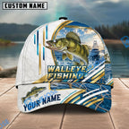 BlueJose Fishing White Hexagon Gold Line Offshore Boat Personalized Name Classic 3D Cap Personalized Cap (13 Breeds)