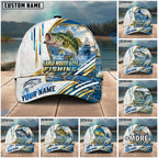 BlueJose Fishing White Hexagon Gold Line Offshore Boat Personalized Name Classic 3D Cap Personalized Cap (13 Breeds)