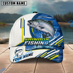 BlueJose Fishing White Multi Line Pattern Personalized Name Classic 3D Cap Personalized Cap (13 Breeds)