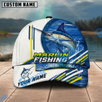 BlueJose Fishing White Multi Line Pattern Personalized Name Classic 3D Cap Personalized Cap (13 Breeds)