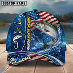 BlueJose Fishing American Flag Blue Ocean Personalized Name Classic 3D Cap Personalized Cap (13 Breeds)