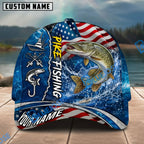 BlueJose Fishing American Flag Blue Ocean Personalized Name Classic 3D Cap Personalized Cap (13 Breeds)