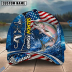BlueJose Fishing American Flag Blue Ocean Personalized Name Classic 3D Cap Personalized Cap (13 Breeds)