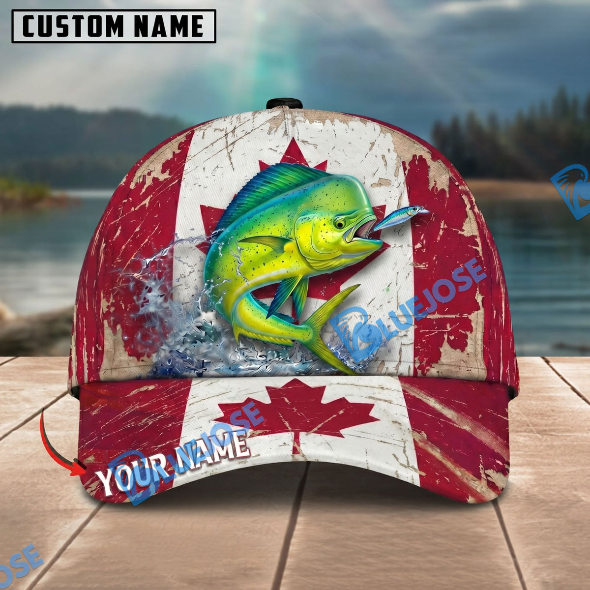 BlueJose Fishing Grunge Canadian Flag Personalized Name Classic 3D Cap Personalized Cap (13 Breeds)