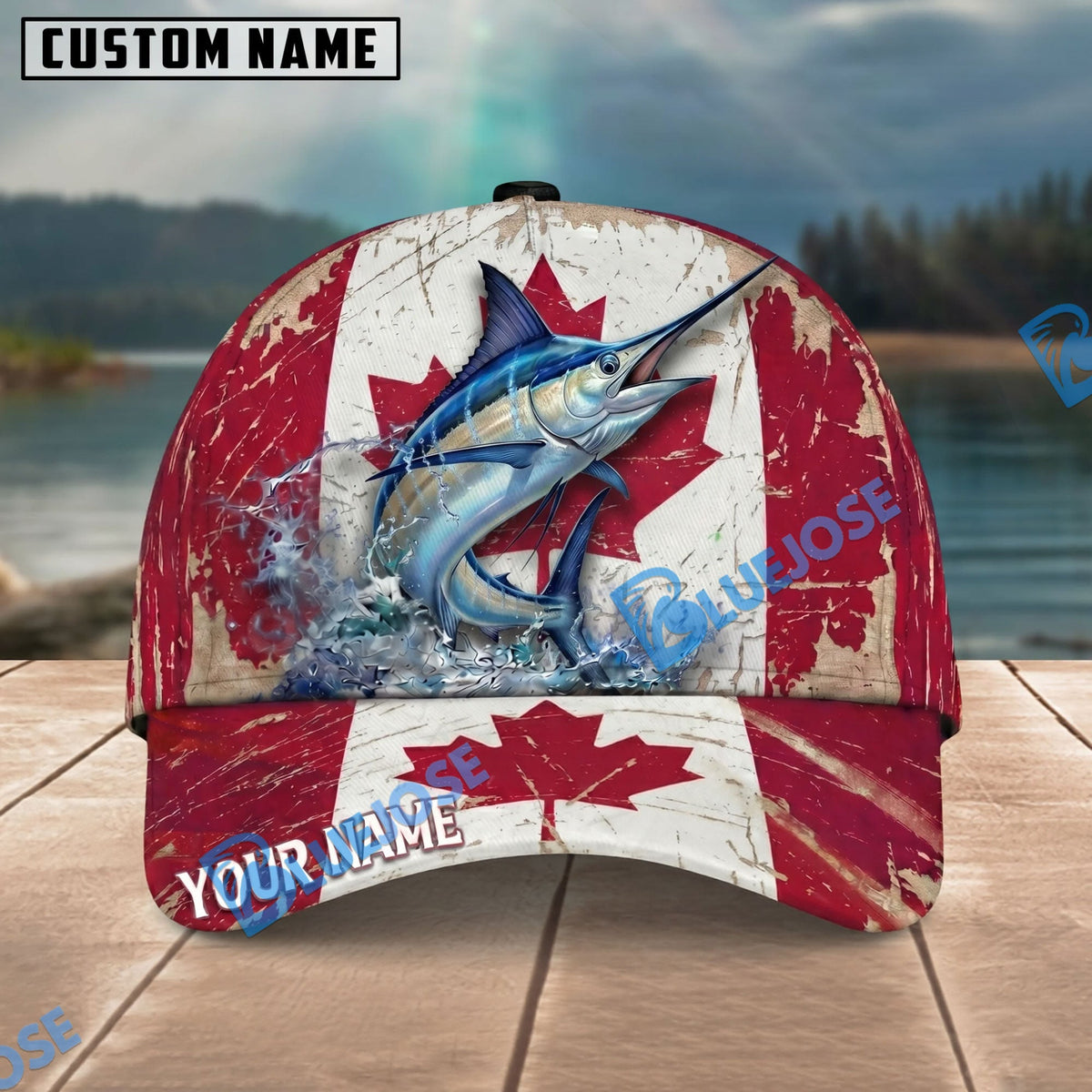 BlueJose Fishing Grunge Canadian Flag Personalized Name Classic 3D Cap Personalized Cap (13 Breeds)