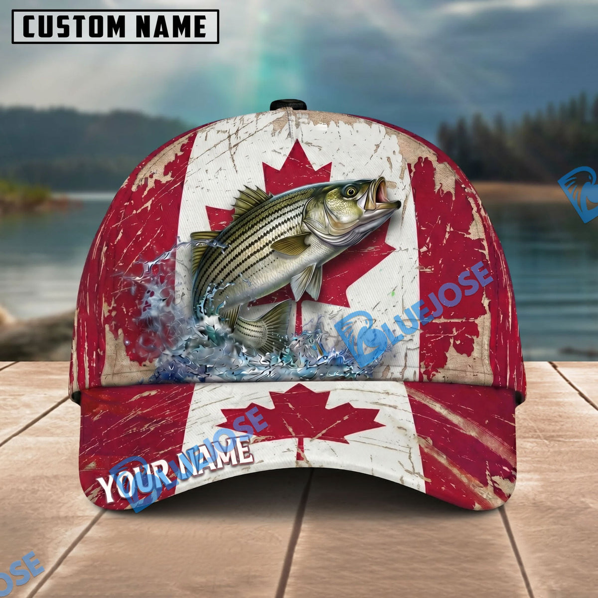 BlueJose Fishing Grunge Canadian Flag Personalized Name Classic 3D Cap Personalized Cap (13 Breeds)