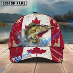 BlueJose Fishing Grunge Canadian Flag Personalized Name Classic 3D Cap Personalized Cap (13 Breeds)