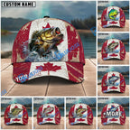 BlueJose Fishing Grunge Canadian Flag Personalized Name Classic 3D Cap Personalized Cap (13 Breeds)