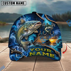 BlueJose Fishing Navy Smoke Hook Sunset Personalized Name Classic 3D Cap Personalized Cap (13 Breeds)