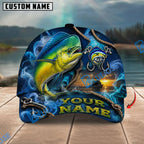 BlueJose Fishing Navy Smoke Hook Sunset Personalized Name Classic 3D Cap Personalized Cap (13 Breeds)