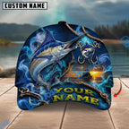 BlueJose Fishing Navy Smoke Hook Sunset Personalized Name Classic 3D Cap Personalized Cap (13 Breeds)