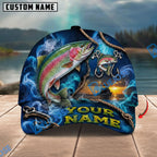 BlueJose Fishing Navy Smoke Hook Sunset Personalized Name Classic 3D Cap Personalized Cap (13 Breeds)