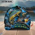 BlueJose Fishing Navy Smoke Hook Sunset Personalized Name Classic 3D Cap Personalized Cap (13 Breeds)
