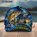 BlueJose Fishing Navy Smoke Hook Sunset Personalized Name Classic 3D Cap Personalized Cap (13 Breeds)