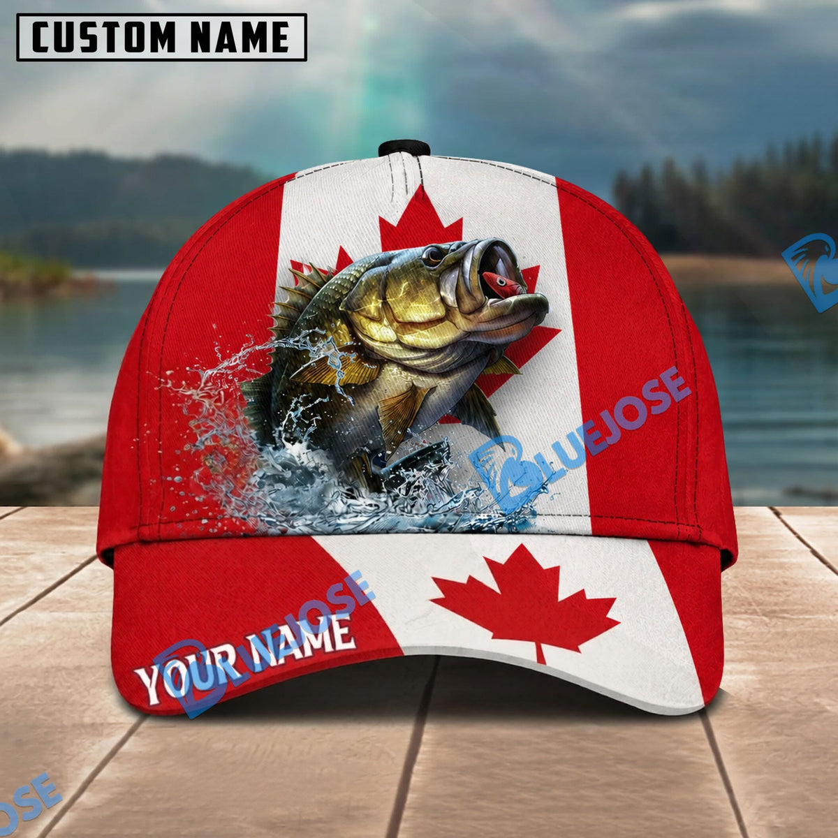 BlueJose Bass Fishing National Canadian Flag Personalized Cap